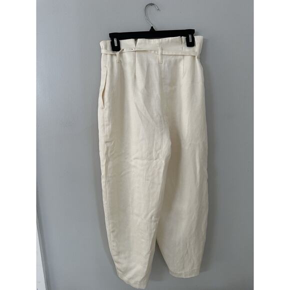 Express Womens 6S Pants Cream Ankle High Rise Paperbag Waist Linen Blend - Picture 4 of 10